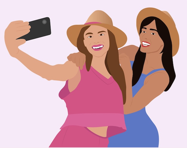 Vector two women taking a selfie