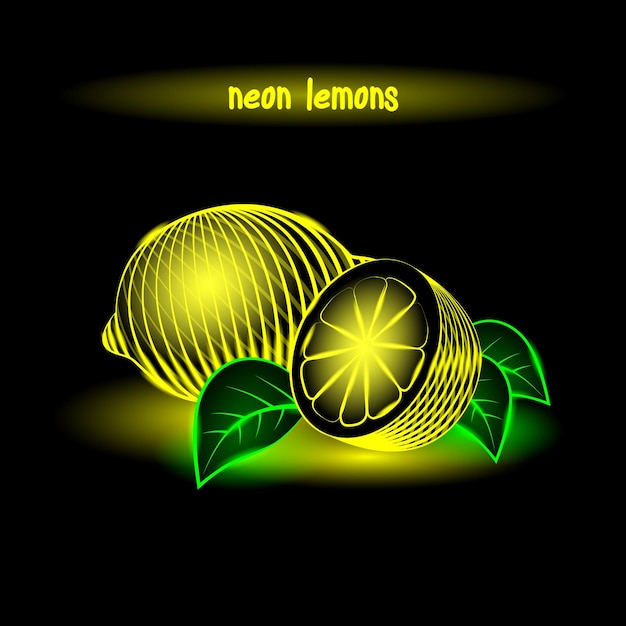 Two Yellow Neon Lemons in Engraved Style