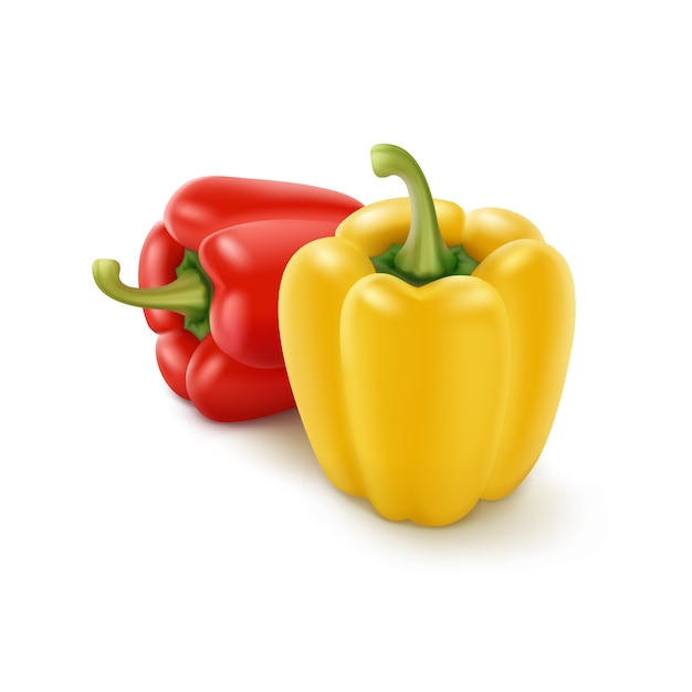 Two Yellow and Red Bulgarian Bell Peppers Isolated