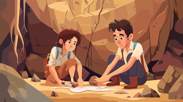 Two Young Archaeologists Discovering Cave Paintings