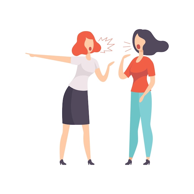 Vector two young women quarrelling vector illustration on a white background