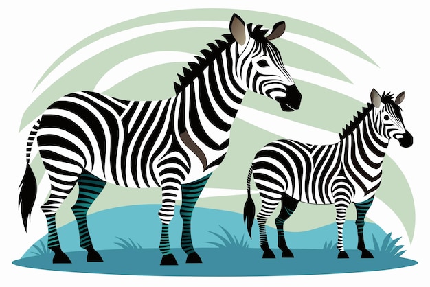 Vector two zebras standing in a grassy field