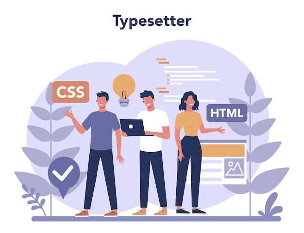 Typersetter concept. Website constructing. Process of creating website, coding, programming, constructing interface and creating content.