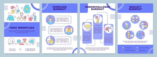 Types of burnout brochure template Overworking and stress Leaflet design with linear icons 4 vector layouts for presentation annual reports ArialBlack Myriad ProRegular fonts used