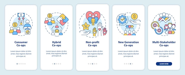 Types of business coops onboarding mobile app screen