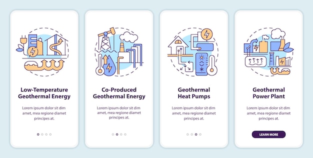 Types of geothermal energy onboarding mobile app screen