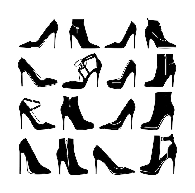 Vector types of womens high heel shoes silhouette