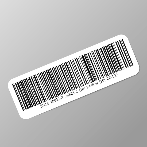 Typical realistic barcode sticker with shadow on gray