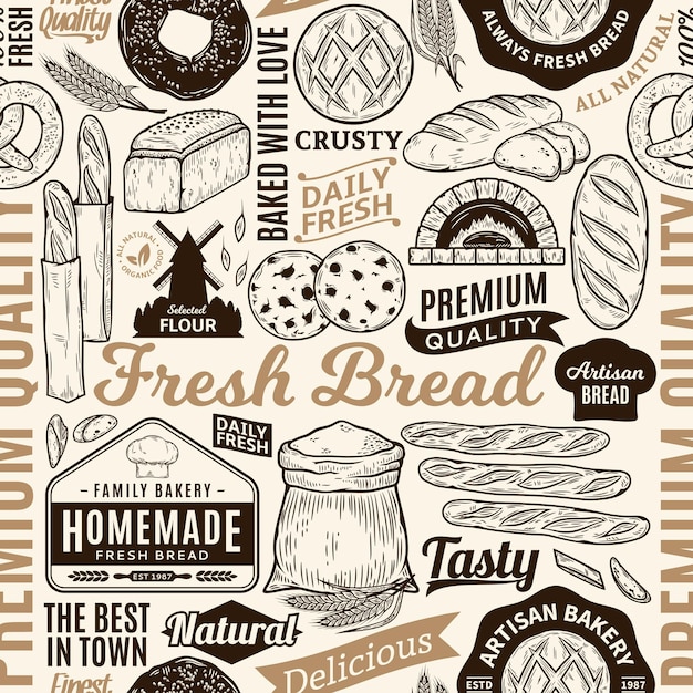 Typographic bakery seamless pattern or background