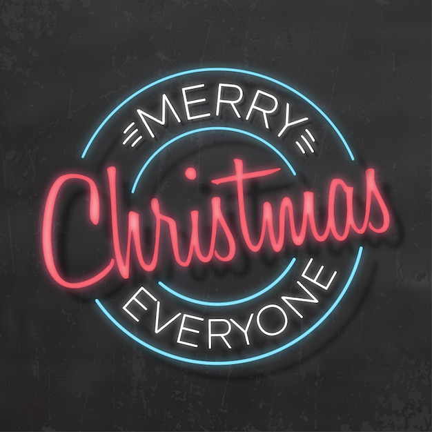 Typographic Christmas Design / Merry Christmas Everyone / Neon Style