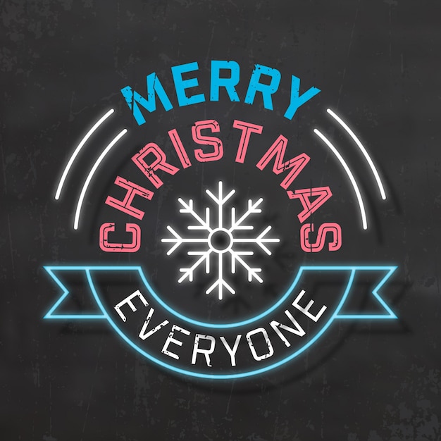 Typographic Christmas Design / Merry Christmas Everyone / Neon Style