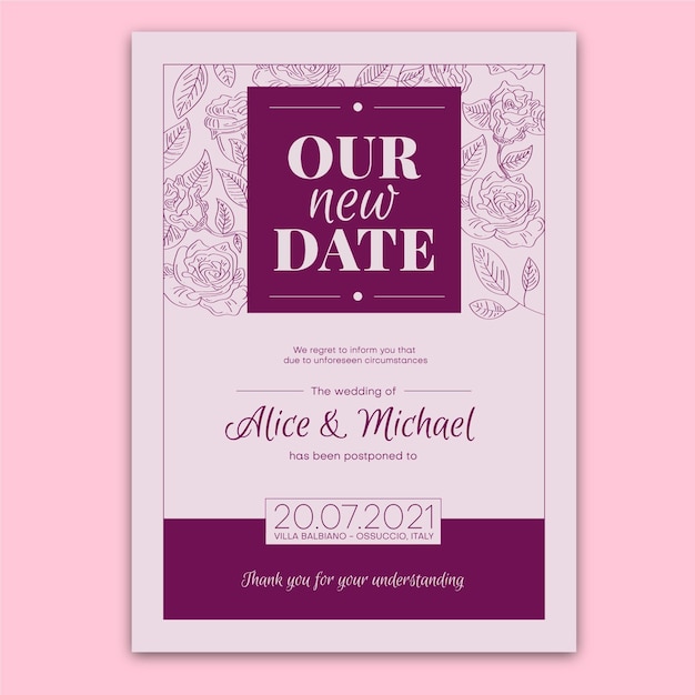 Typographic postponed wedding theme