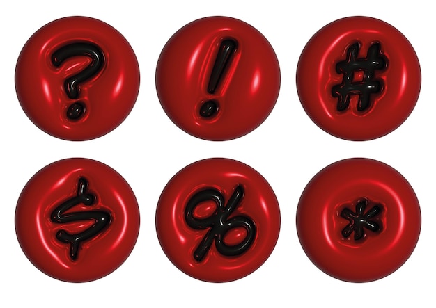 typographic symbols on red stamp with puffy metallic effect