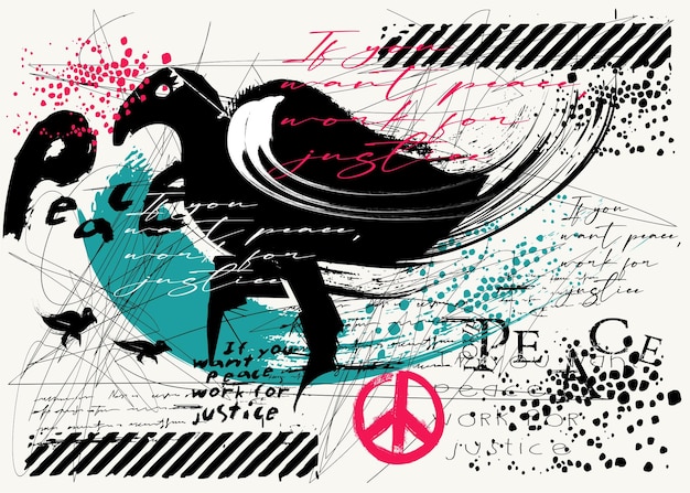 Vector typography art graffiti slogan print with sprayimage of a bird in the style graffiti symbolic imag