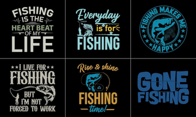 Typography fishing quote t-shirt design set.