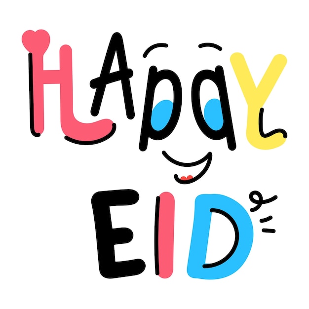 A typography of happy eid greetings doodle vector