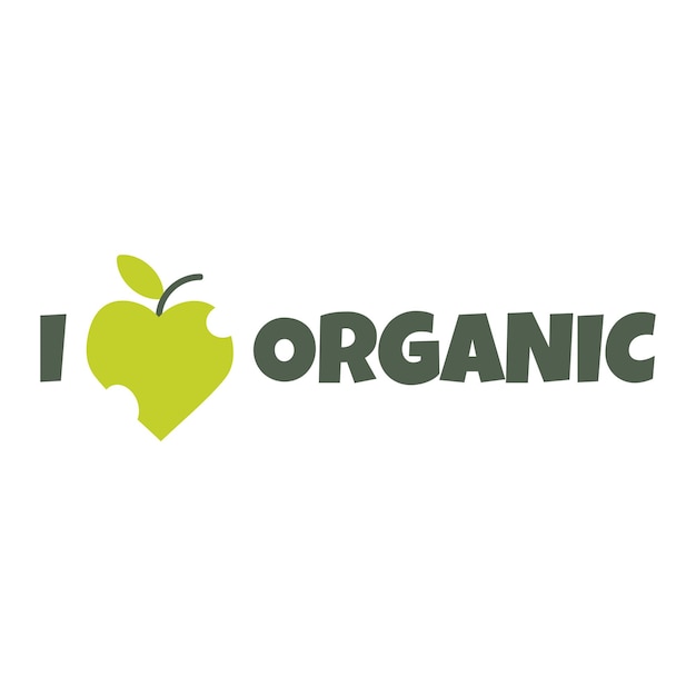 Typography I love Organic. Vector Quote with green apple.