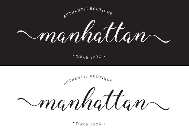 Typography Logo Manhattan Boutique Vector Illustration Template Black White Color Elegant Design Good for Any Industry