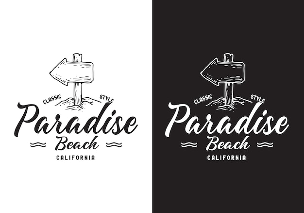 Typography Logo Paradise Beach Vector Illustration Template with Black White Color Elegant Design Good for Any Industry