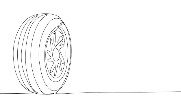 Tyre sketch One line continuous hand drawing Outline line art vector illustration