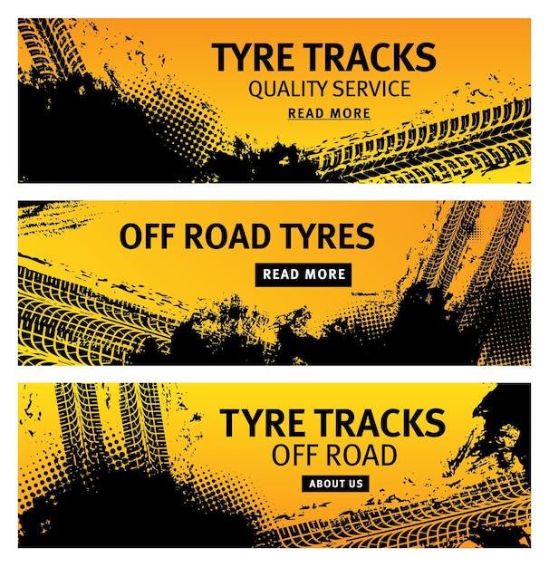 Tyre tracks off road tire prints grunge banners