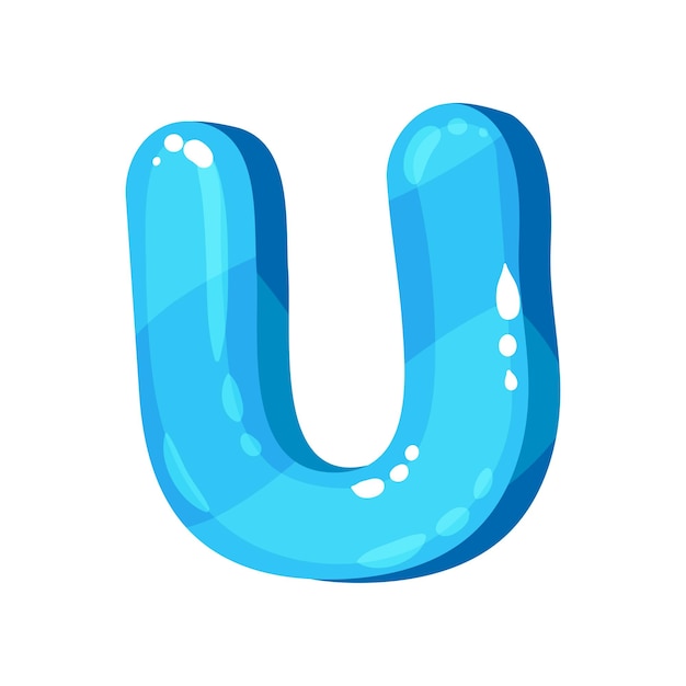 U blue glossy bright English letter kids font vector Illustration on a white background