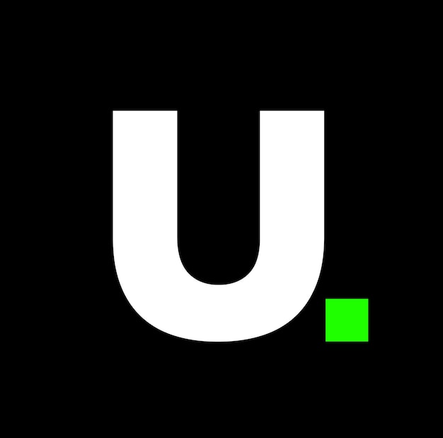 U letter company name initial icon U with green pixel