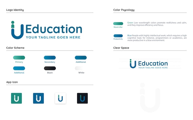 U letter logo design templates with app icons Online Education Logo Design Templates