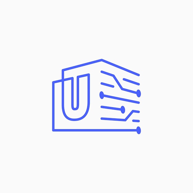 u Letter Tech Electric Circuit cube block Logo Outline Vector Icon Illustration