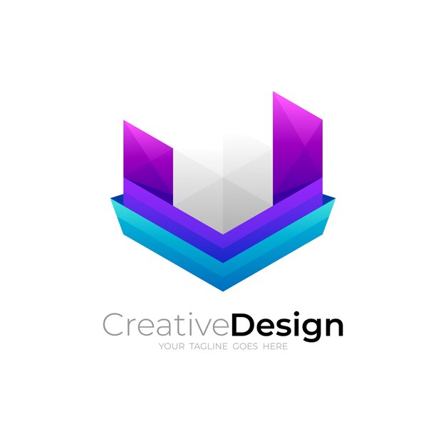 U logo with hexagon design combination, 3d style logos