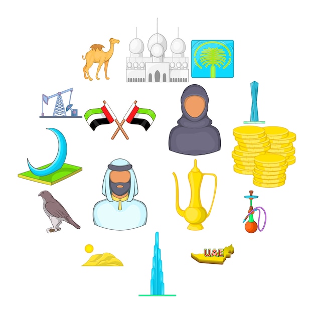 Vector uae icons set, cartoon style