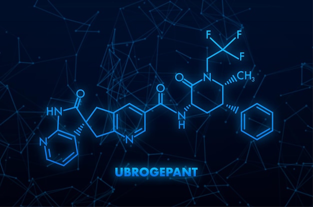 Ubrogepant migraine drug molecule Skeletal formula Vector illustration