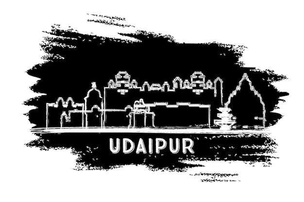 Udaipur India City Skyline Silhouette Hand Drawn Sketch