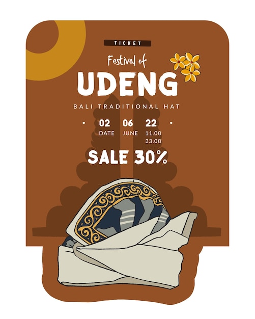 Udeng balinese festival ticket design hand drawn illustration indonesia culture