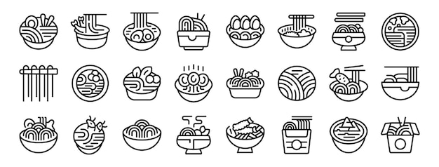 Udon noodles icons set outline vector Meal food kitchen