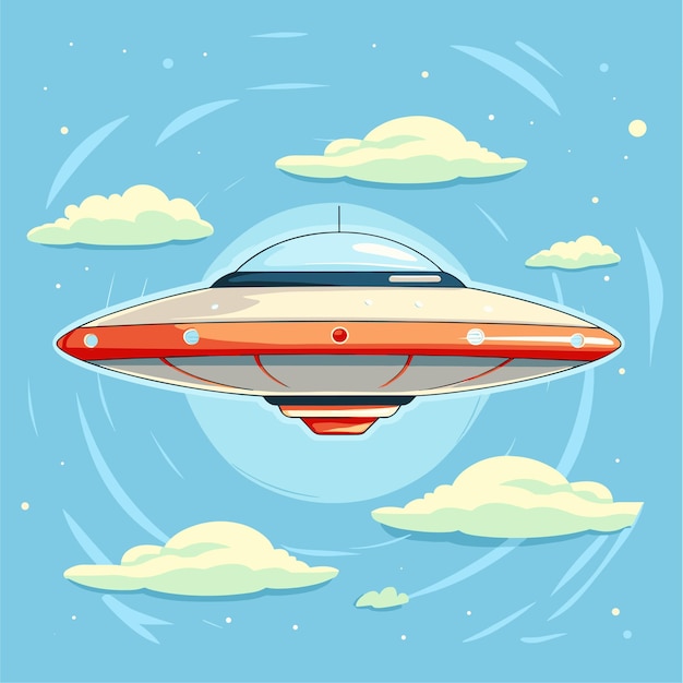 Vector ufo flying spaceship in sky cartoon icon template vector illustration