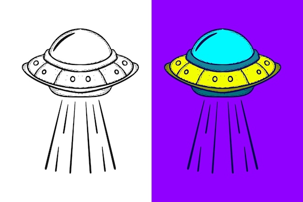 UFO Illustration hand drawn cartoon vintage style vector