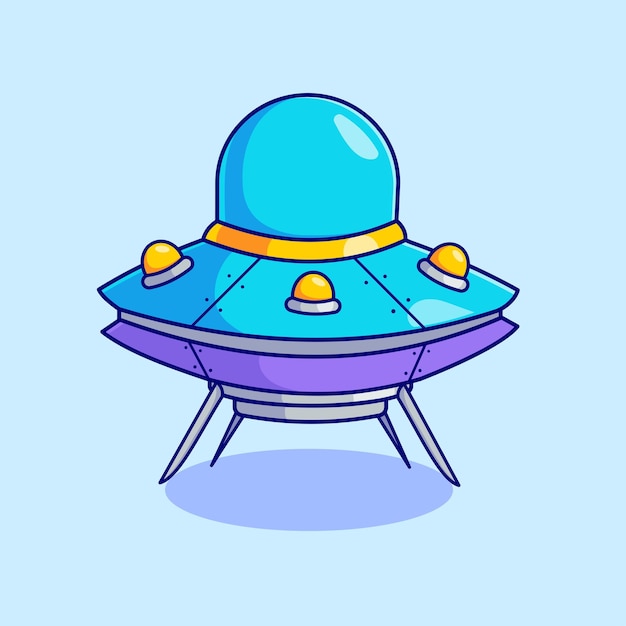 Ufo landing cartoon vector icon illustration technology transportation icon isolated