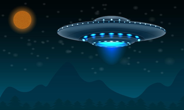 Ufo space flying saucer alien ship luminous vector illustration