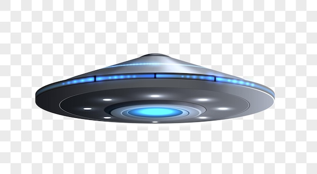 Ufo spaceship with light beam isolated vector illustration of flying alien ship