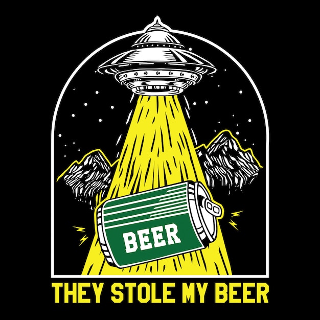 Vector ufo unidentified flying object stolen beer can