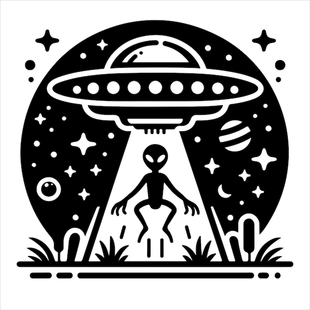 Vector ufo vector icon ufo black and white isolated icon vector illustration