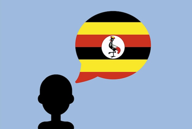 Uganda flag with speech balloon silhouette man with country flag learning Ugandan language