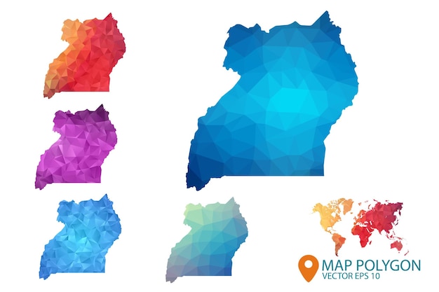 Uganda map set of geometric rumpled triangular low poly style gradient graphic background