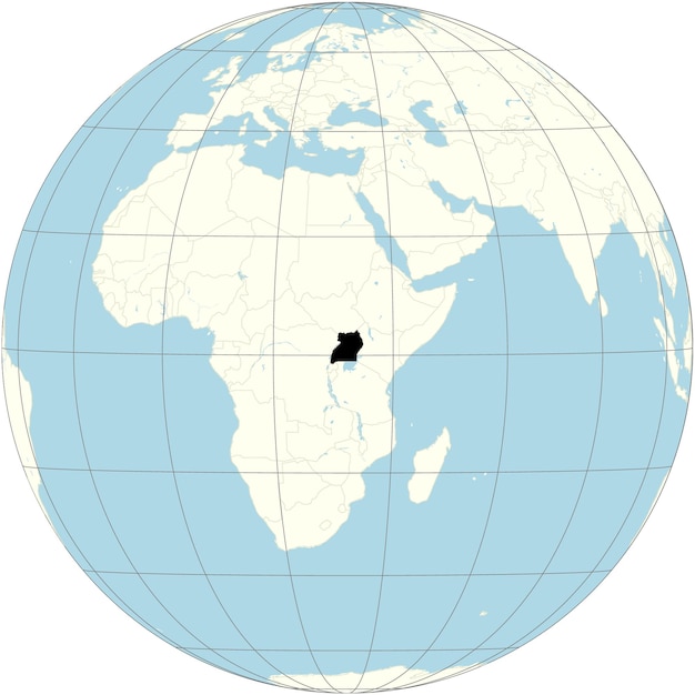 Ugandas map prominently displayed in the orthographic projection of the world map has abundant wild