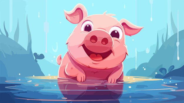 Vector ugly pig cartoon illustration