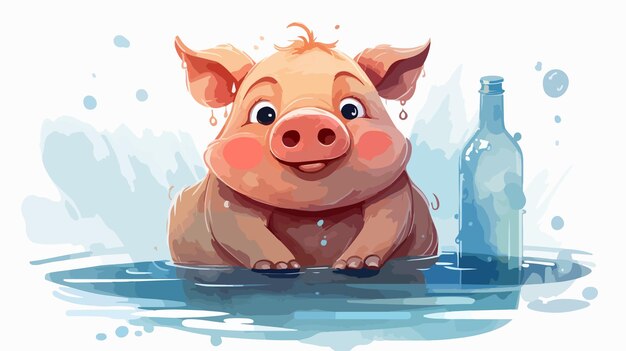 Vector ugly pig cartoon illustration