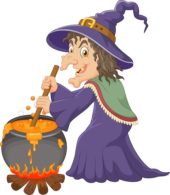 The ugly witch is stirring the potion