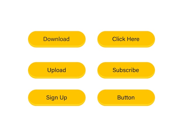 Ui buttons set. Yellow trendy flat button. Vector illustration. Download, upload, click here