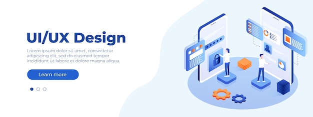 UIUX design concept Banner vector isometric illustration ui concept for your website